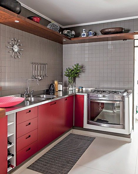 decor cinza - cozinha cinza com vermelho